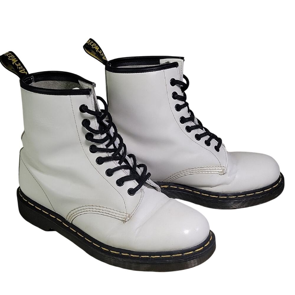 Dr. Martens 1460 White Leather Lace Up Combat Boots Womens Size 10 Mens Size 9